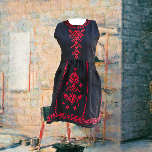 Hand Stitched Tatreez | Black Dress - Nablus